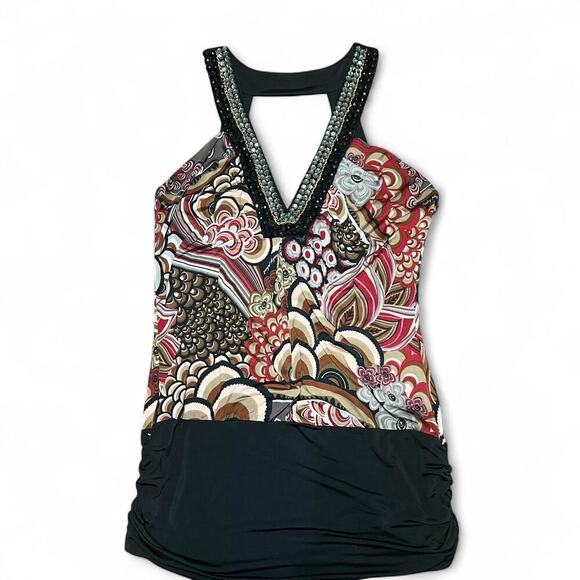 Y2K Baby Phat Black and Red Paisley Halter Top Size Medium - Picture 1 of 6